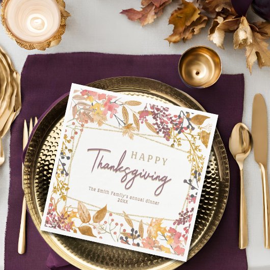 Serviette En Papier Nom du bon thanksgiving floral de la chute d'aquar