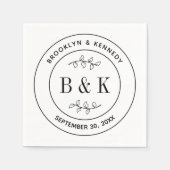 Serviette En Papier Nom du couple marié en monogramme floral botanique (Devant)