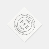 Serviette En Papier Nom du couple marié en monogramme floral botanique (Coin)