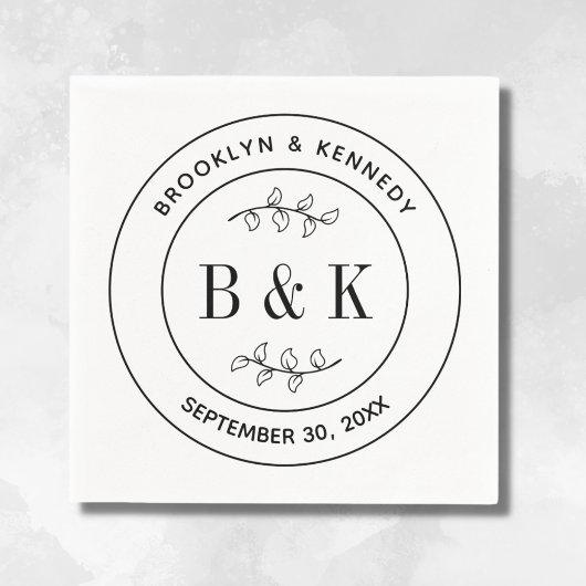 Serviette En Papier Nom du couple marié en monogramme floral botanique