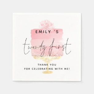 Serviette En Papier Nom du gâteau rose tendance 21e anniversaire Merc