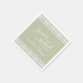 Serviette En Papier Nom du Mariage de dentelle blanche Sage Green Date (Coin)
