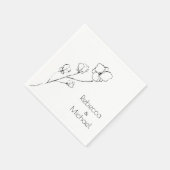 Serviette En Papier Nom du Mariage floral tracé à la main simple (Coin)