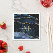 Serviette En Papier Nom du monogramme Agate Marine Bleu Marbre d'or se (En situation)