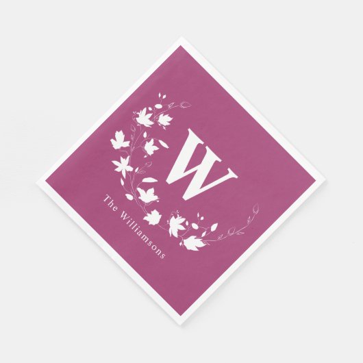 Serviette En Papier Nom du monogramme classique Couronne florale dans (Coin)