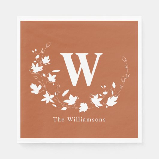 Serviette En Papier Nom du monogramme classique Couronne florale en ro (Devant)