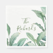 Serviette En Papier Nom du monogramme des Feuilles tropicaux verts (Devant)