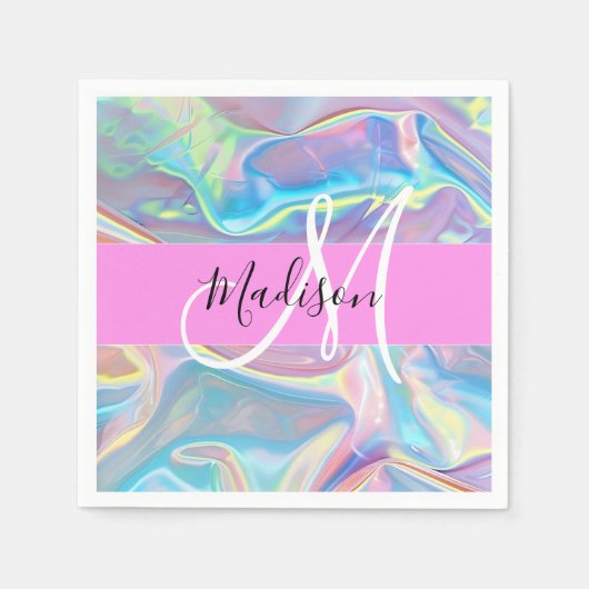 Serviette En Papier Nom du monogramme d'iridescendance rose-fille (Devant)