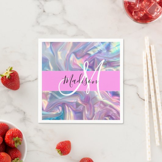 Serviette En Papier Nom du monogramme d'iridescendance rose-fille (En situation)