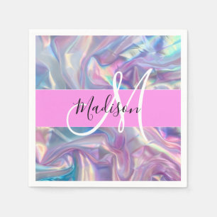 Serviette En Papier Nom du monogramme d'iridescendance rose-fille