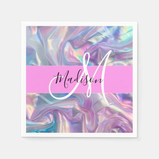 Serviette En Papier Nom du monogramme d'iridescendance rose-fille (Devant)