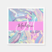 Serviette En Papier Nom du monogramme d'iridescendance rose-fille (Devant)