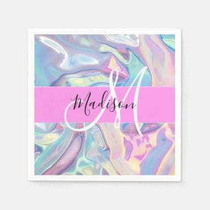 Serviette En Papier Nom du monogramme d'iridescendance rose-fille