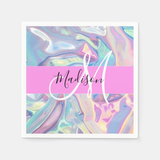 Serviette En Papier Nom du monogramme d'iridescendance rose-fille (Devant)