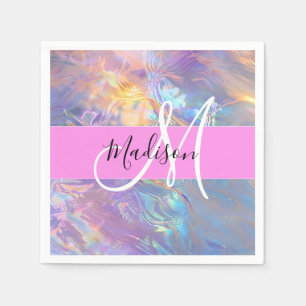 Serviette En Papier Nom du monogramme d'iridescendance rose-fille
