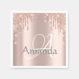 Serviette En Papier Nom du monogramme Rose Parties scintillant Drips S