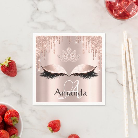 Serviette En Papier Nom du monogramme Rose Parties scintillant Drives  (En situation)