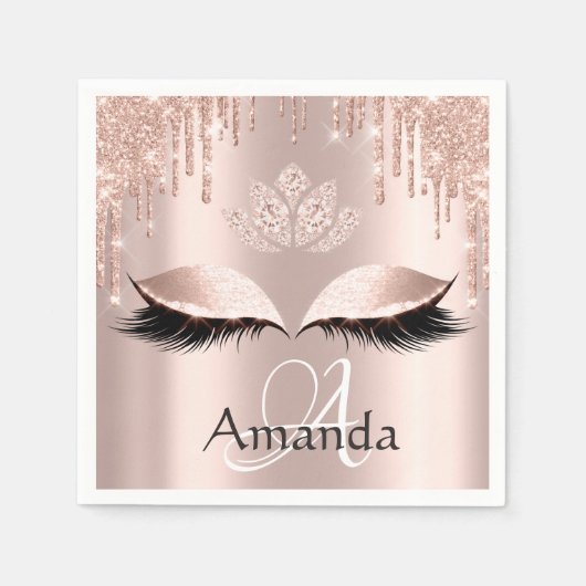 Serviette En Papier Nom du monogramme Rose Parties scintillant Drives  (Devant)