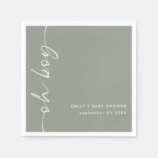 Serviette En Papier Nom du script pivoté Sage Oh Baby shower garçon (Devant)
