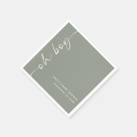 Serviette En Papier Nom du script pivoté Sage Oh Baby shower garçon (Coin)