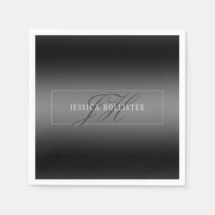 Serviette En Papier Nom élégant et Initiales monogrammes   Noir et gri