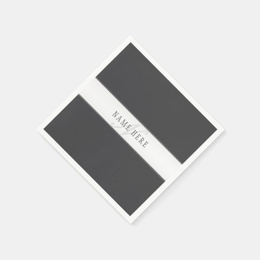 Serviette En Papier Nom élégant et monogramme | Gris foncé et clair (Coin)