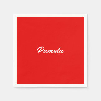 Serviette En Papier Nom élégant Minimaliste classique rouge chaud