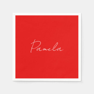 Serviette En Papier Nom élégant Minimaliste classique rouge chaud