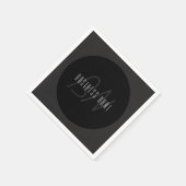 Serviette En Papier Nom élégant moderne & monogramme | Gris foncé & No (Coin)