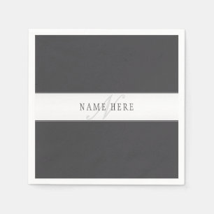 Serviette En Papier Nom élégant & monogramme Gris foncé & clair