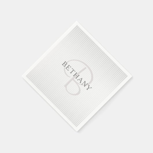 Serviette En Papier Nom élégant Monogramme & Rayures grises ombrées fi (Coin)