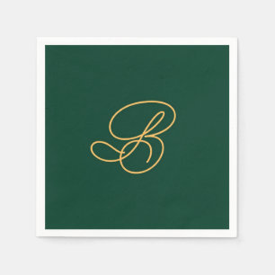 Serviette En Papier Nom élégant vert et or en écriture script 