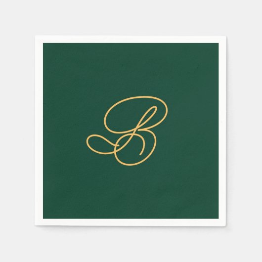 Serviette En Papier Nom élégant vert et or en écriture script (Devant)