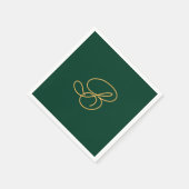 Serviette En Papier Nom élégant vert et or en écriture script (Coin)