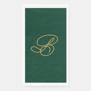 Serviette En Papier Nom élégant vert et or en écriture script monogram