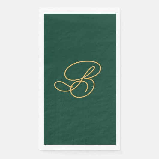 Serviette En Papier Nom élégant vert et or en écriture script monogram (Devant)