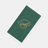 Serviette En Papier Nom élégant vert et or en écriture script monogram (Coin)