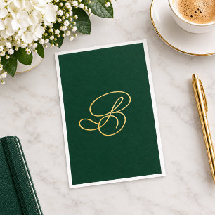 Serviette En Papier Nom élégant vert et or en écriture script monogram