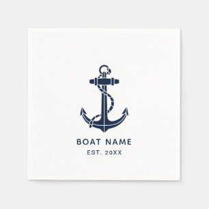 Serviette En Papier Nom et année de bateau d'ancre nautique sur papier