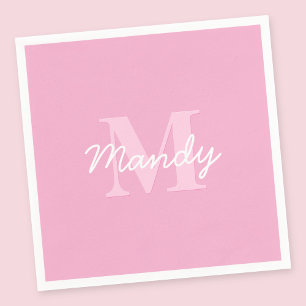 Serviette En Papier Nom et monogramme curieux à l'air mignon   Rose