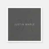 Serviette En Papier Nom et monogramme du cool | gris foncé (Devant)