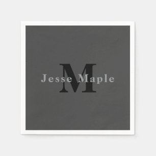 Serviette En Papier Nom et monogramme   Gris foncé