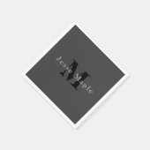 Serviette En Papier Nom et monogramme | Gris foncé (Coin)