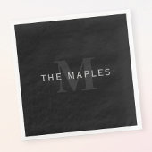 Serviette En Papier Nom et monogramme modernes | Gris et noir