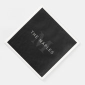 Serviette En Papier Nom et monogramme modernes | Gris et noir (Coin)