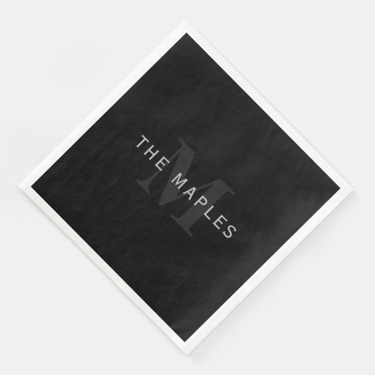 Serviette En Papier Nom et monogramme modernes | Gris et noir (Coin)