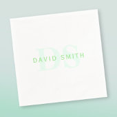 Serviette En Papier Nom et monogramme modernes | Vert et blanc