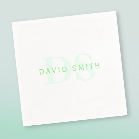 Serviette En Papier Nom et monogramme modernes | Vert et blanc