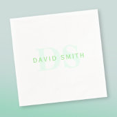 Serviette En Papier Nom et monogramme modernes | Vert et blanc