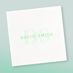 Serviette En Papier Nom et monogramme modernes   Vert et blanc